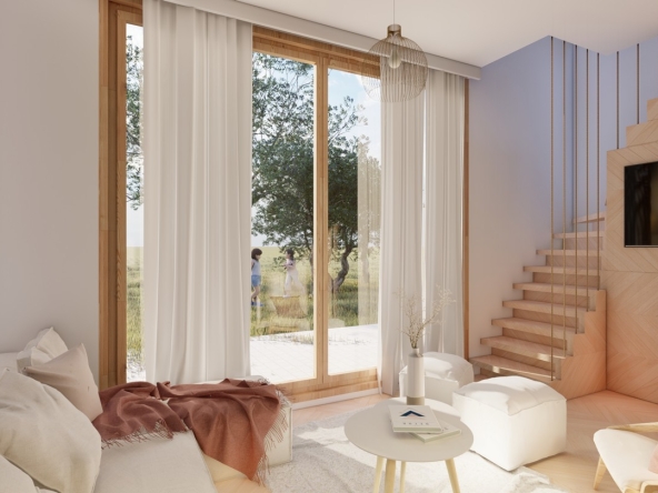 1st floor Studio Mini Condos in Kavac, Montenegro - Living area with views over Mediterranean gardens.