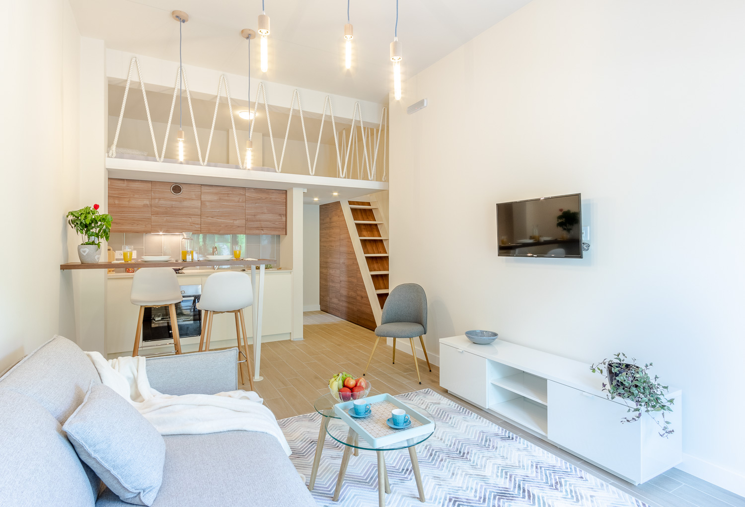 Mini Condos Studio Kitchen living area and mezzanine