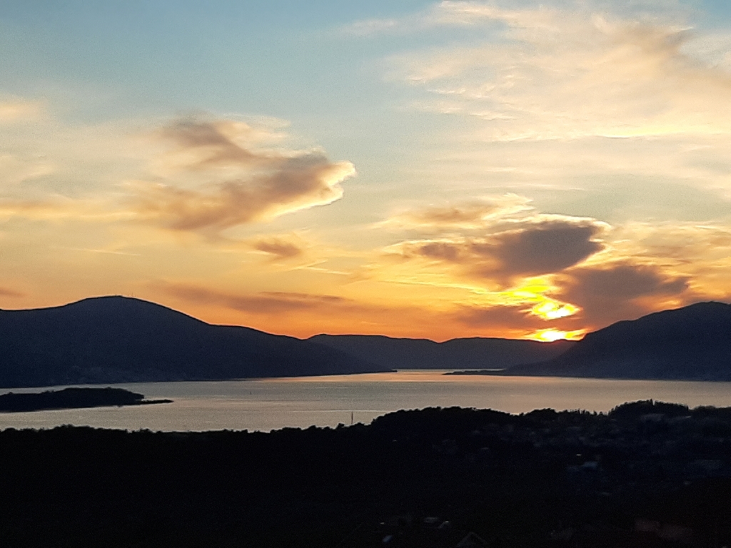 Peaceful sunset over the Tivat Bay in Montenegro